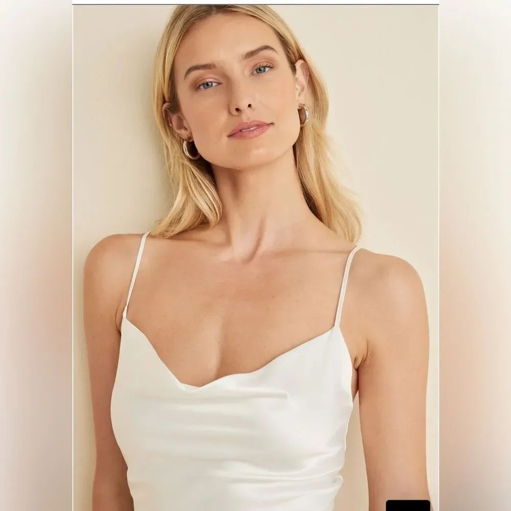 🛍️Cowl Neck Satinny Slip Dress in Ivory New With Tags  Size 8 - Picture 5 of 7